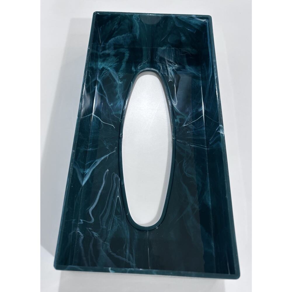 MCM Faux Marble Acrylic Lucite Plastic Tissue Box Holder Green 70's Horizontal - Picture 10 of 10